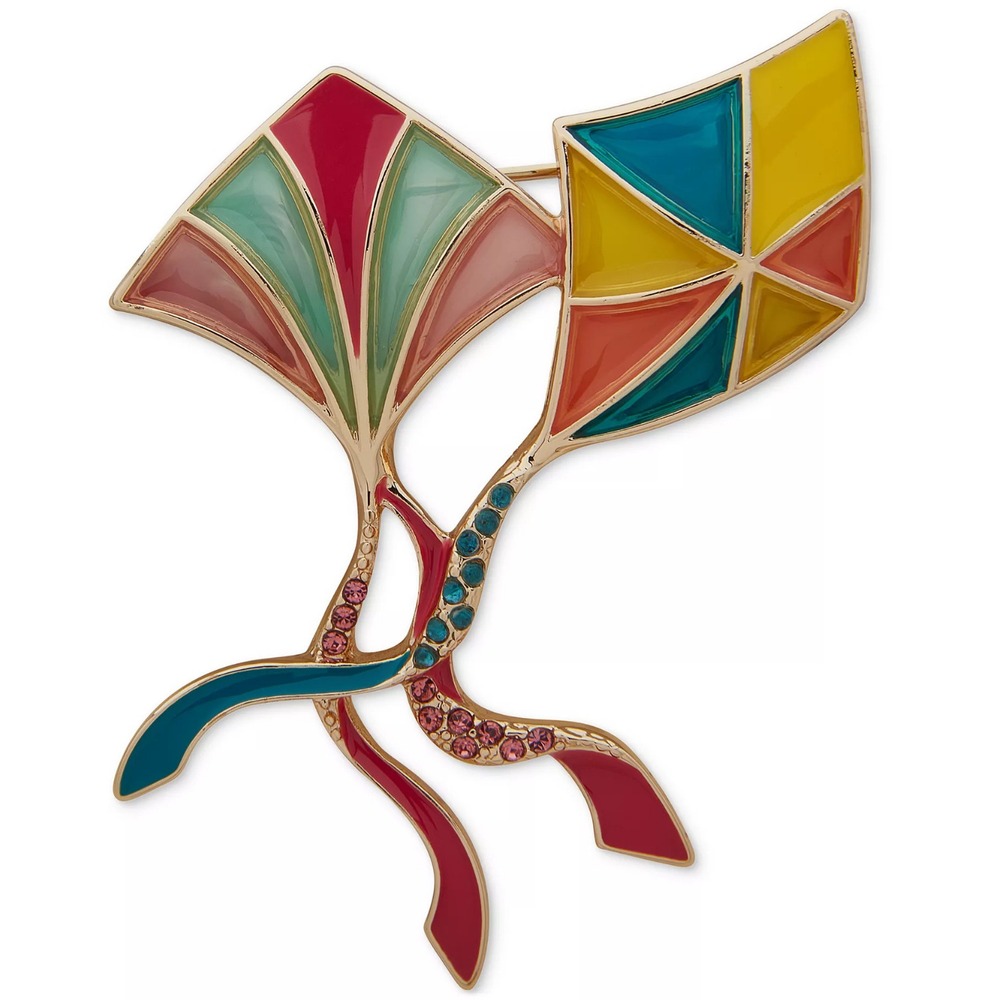 Anne Klein Gold-Tone MultiColor Epoxy & Crystal Kite Pin
